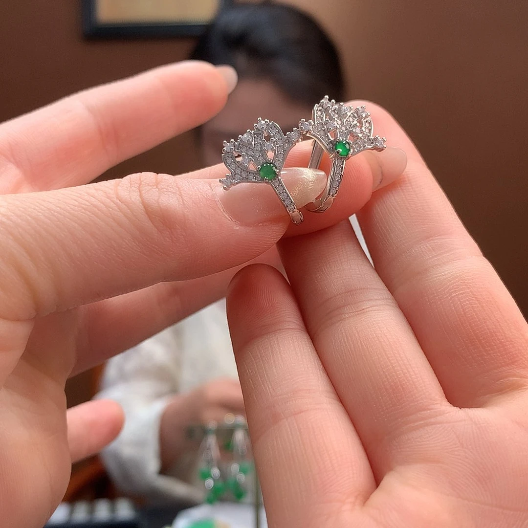 翡翠银S925镶嵌耳饰耳饰