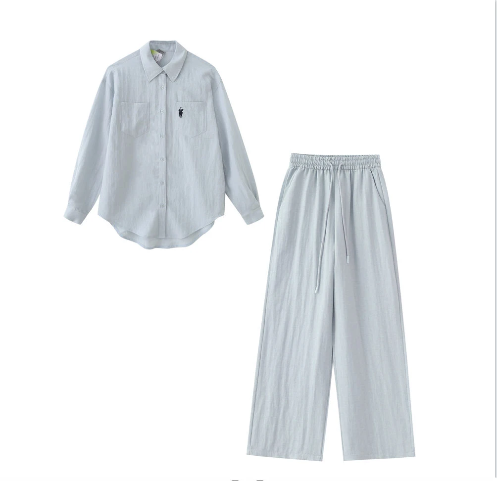 【MOMO】宠粉福利！夏季老钱休闲假期莱赛尔麻宽松翻领衬衣套装7009