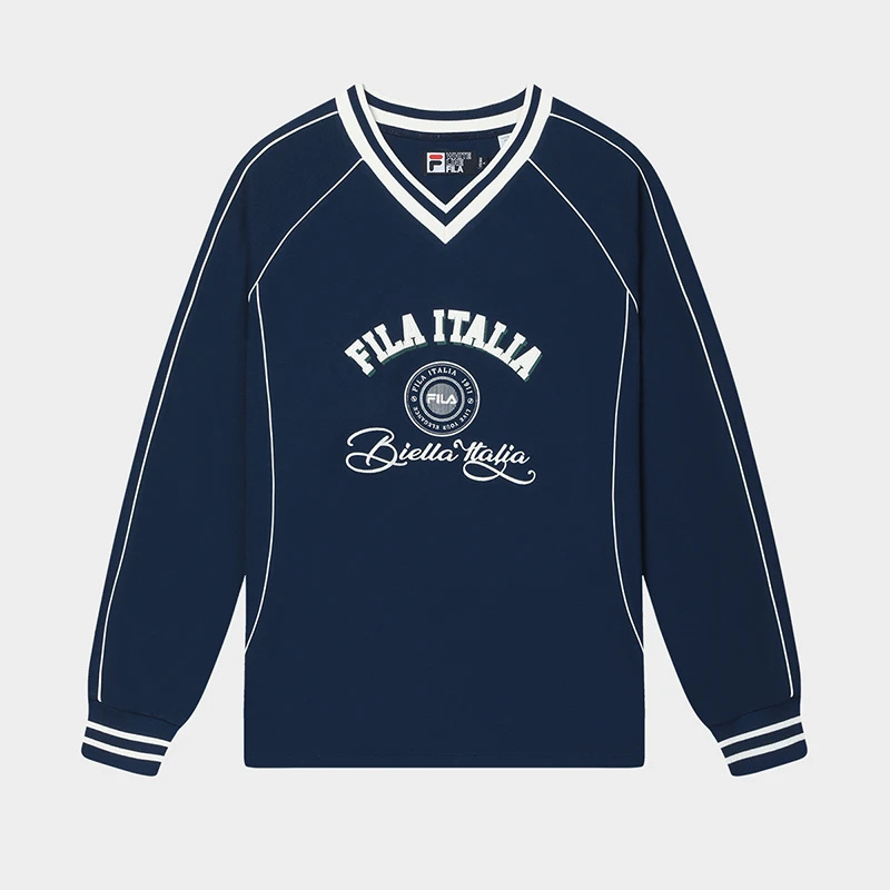 Fila斐乐情侣V领套头卫衣男女户外运动时尚休闲宽松针织长袖上衣