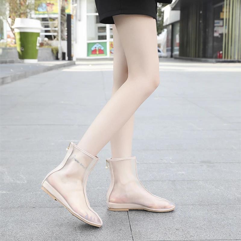 透气网纱平底短筒靴女夏季新款低跟后拉链缕空马丁靴时尚香港潮靴