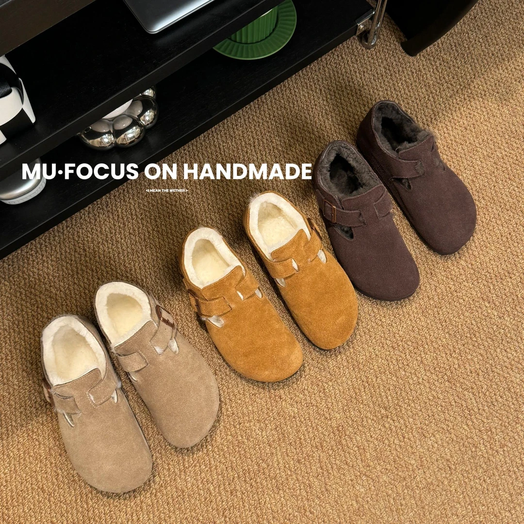 MANZHU.毛鞋冬季加绒全包博肯拖鞋女一脚懒人设计厚底舒适TBkBM02