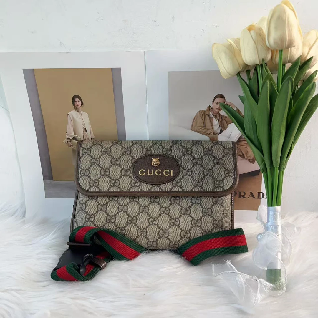 95新 GUCCI/古驰 古驰老花虎头胸包