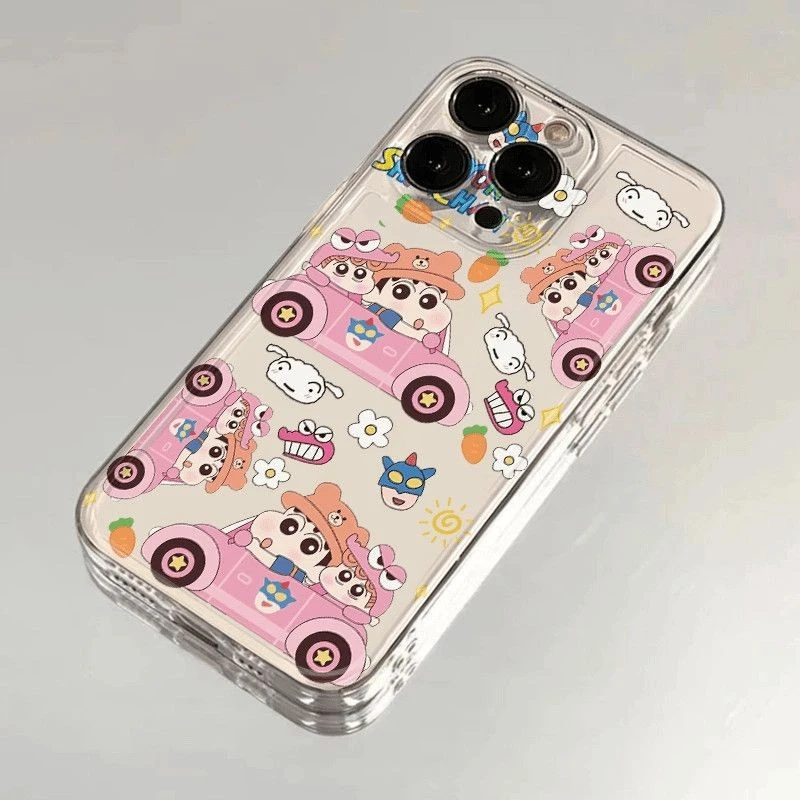 粉车车小新适用苹果16PROMAX手机壳iPhone15Plus新款14/13/12透明