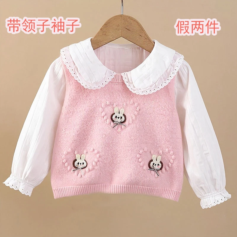 保暖秋季打底儿童春秋婴幼儿女童外穿2025女童假两件马甲春秋外穿