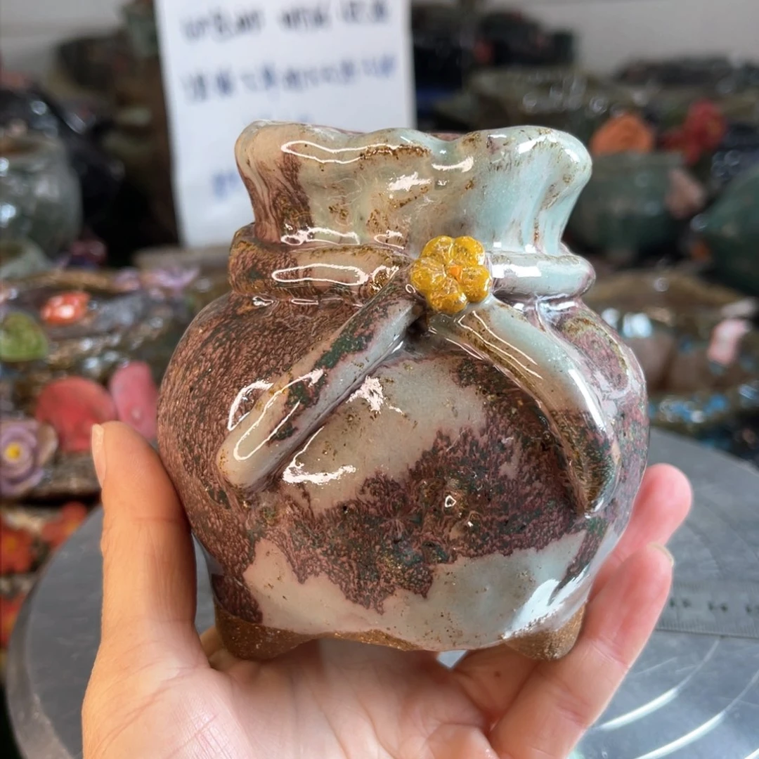 红陶粗砂陶手工花盆