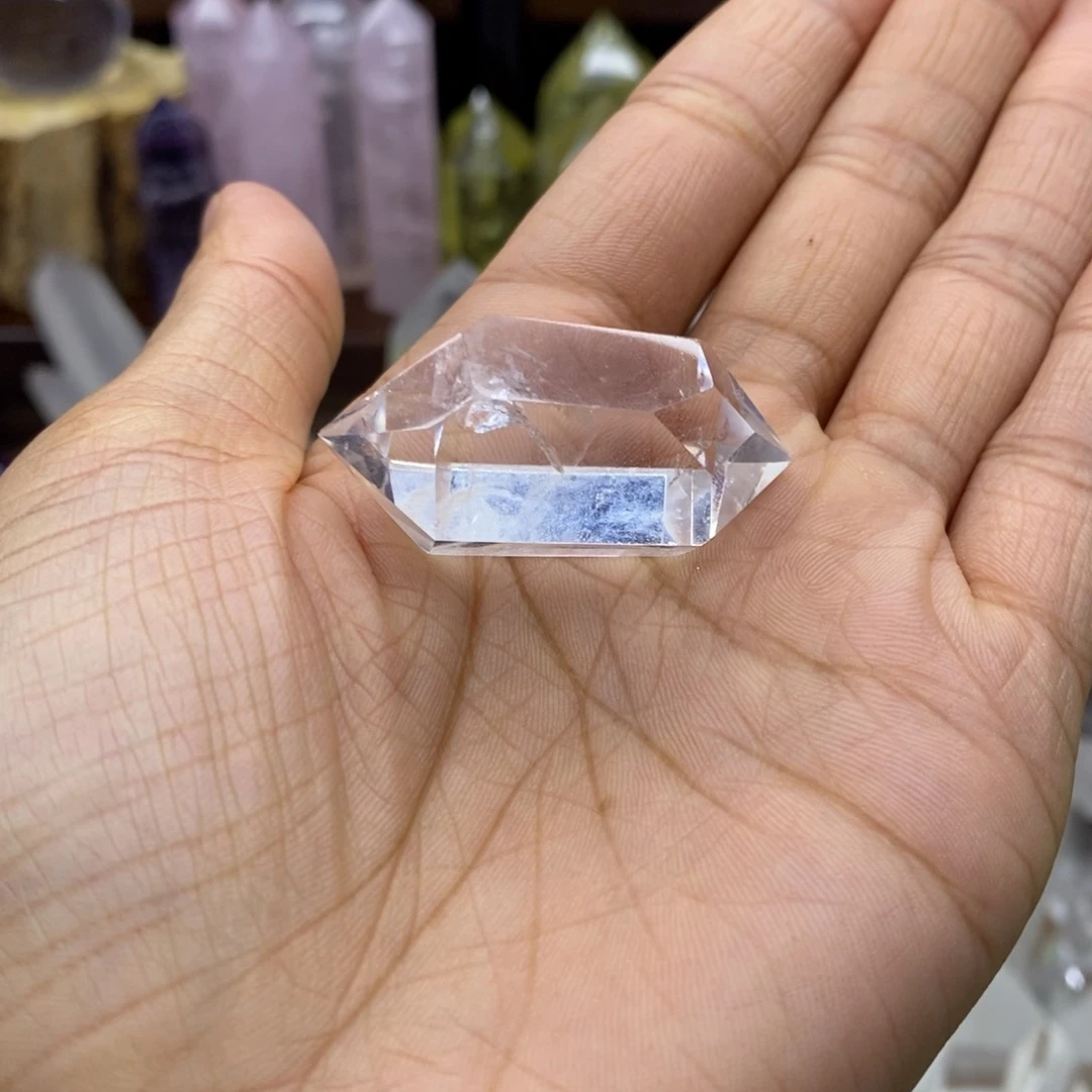 水晶珠宝半成品未镶嵌天然白水晶双尖