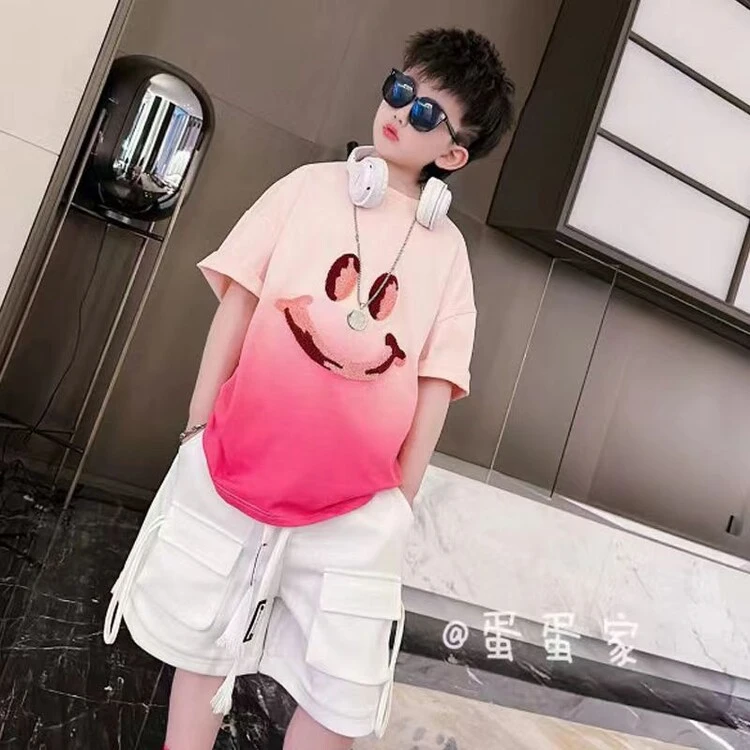 夏季网红上衣男宽松休闲套头女童常规时尚套装卡通动漫潮流