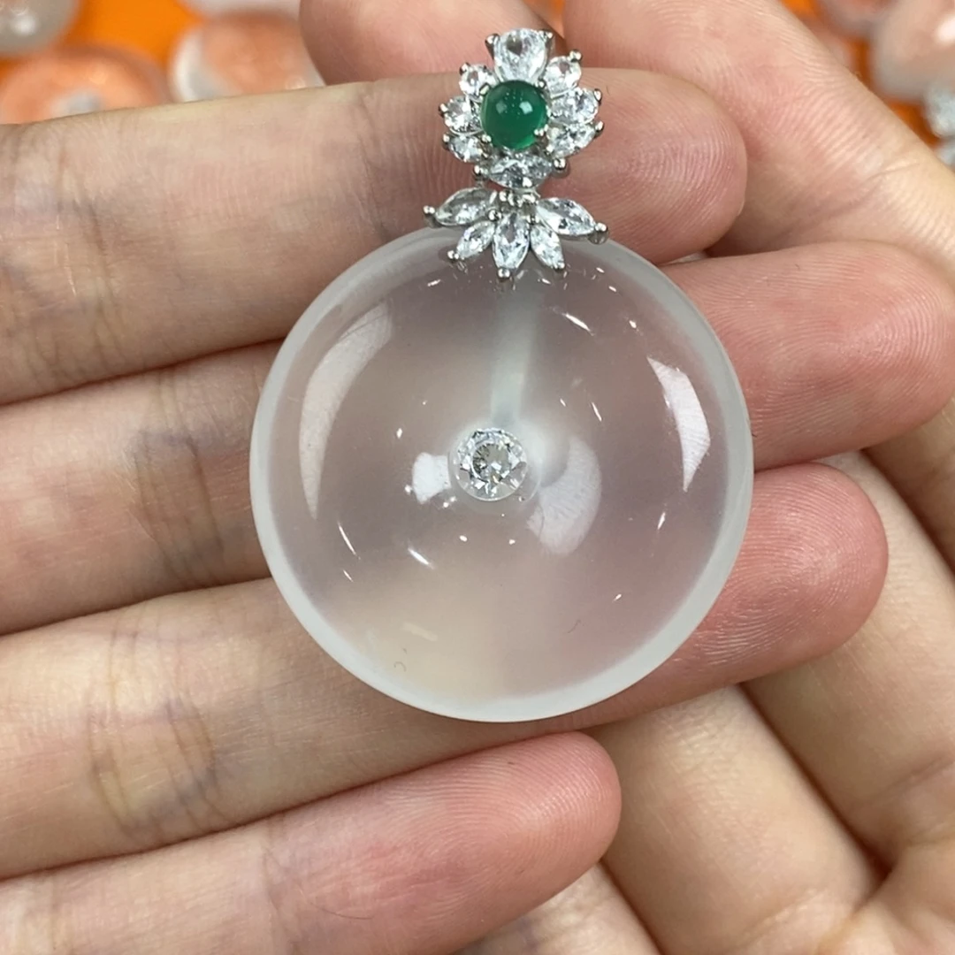 银S925镀金镶嵌吊坠石英质玉