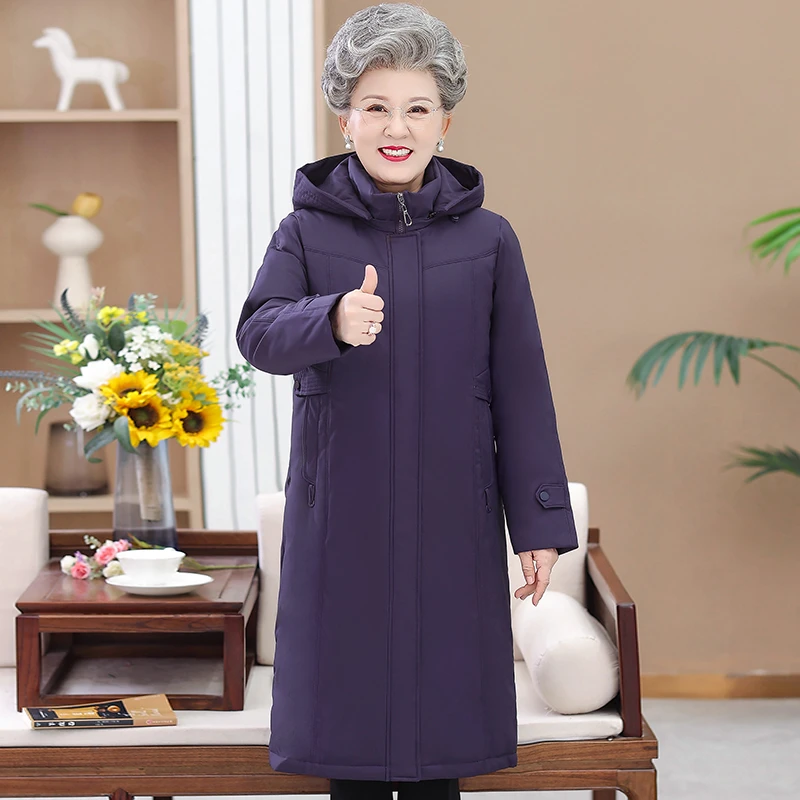 断码清仓老太太羽绒服女中长款过膝中老年妈妈装冬季加厚休闲外套