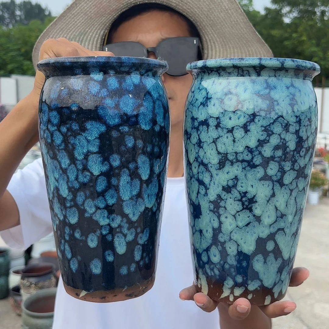 紫砂花盆蓝两个口径13*22