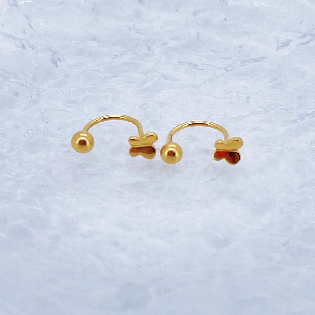 足金999黄金U型亮面蝴蝶金耳钉1.41 2509014002