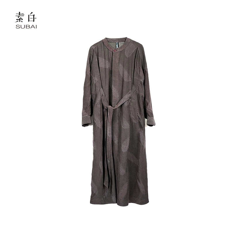 素白【紫陌幽思】设计感羽毛脏染提花风衣外套SB2501FY01038