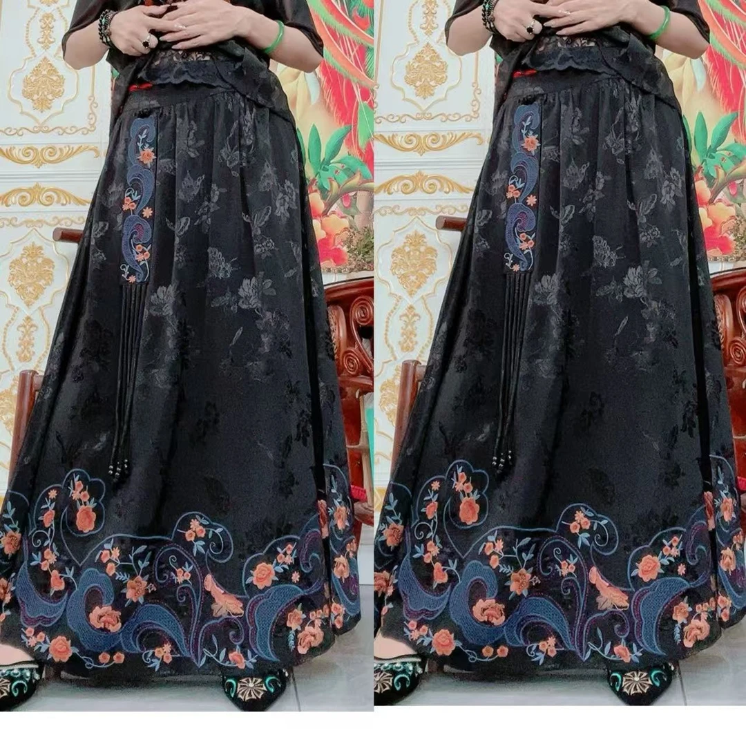 民族风烫花段中共刺绣半身裙7994