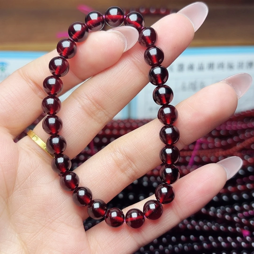 鱼***鱼石榴石手链未镶嵌卡7酒红单圈毕业级