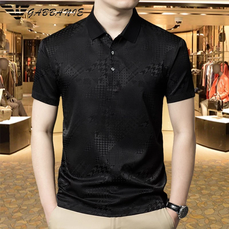 专柜正品夏季高端桑蚕丝商务短袖t恤男士时尚休闲透气真丝POLO衫