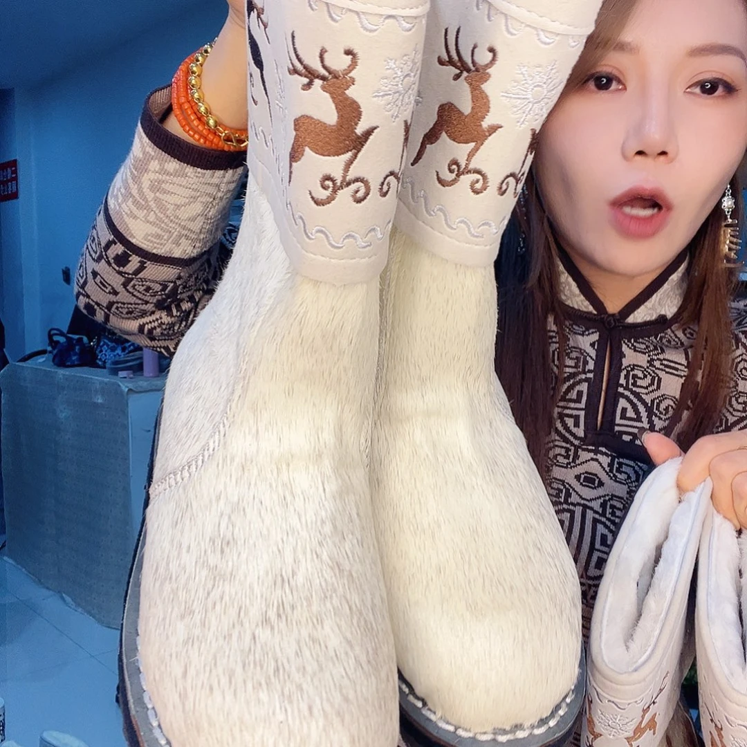 蒙古元素马毛靴子36