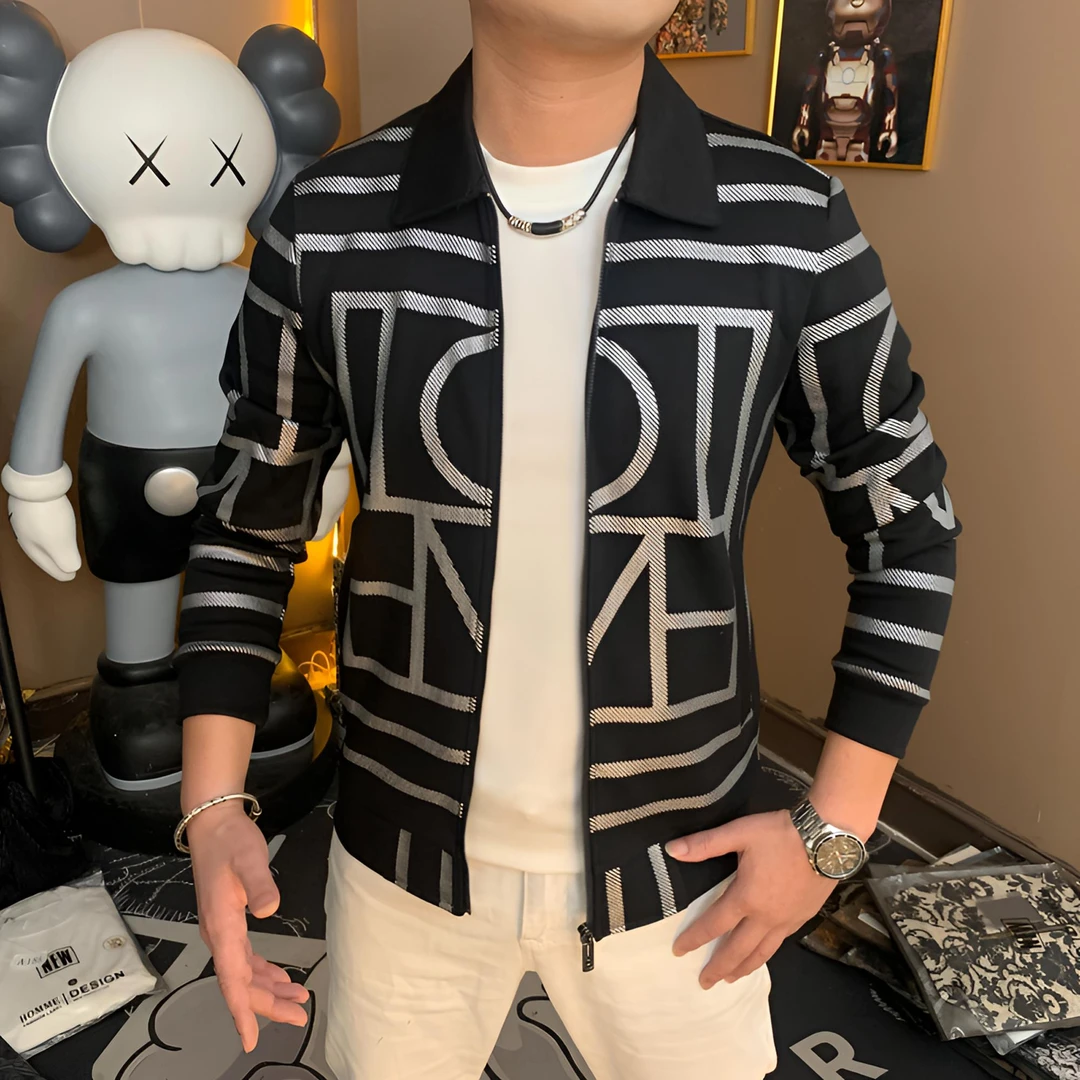 欧货男装时尚休闲商务翻领轻奢空气棉款百搭透气上衣秋潮流宽松型