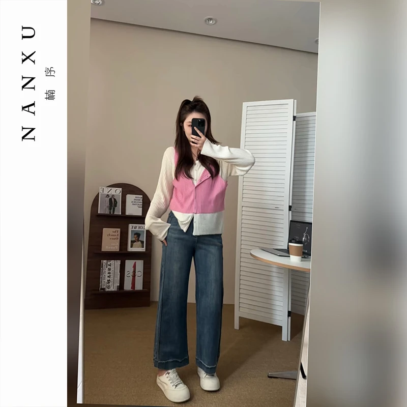 楠序源子微胖女装 衣服女假两件毛针织衫慵懒风上衣女秋款YZ35160