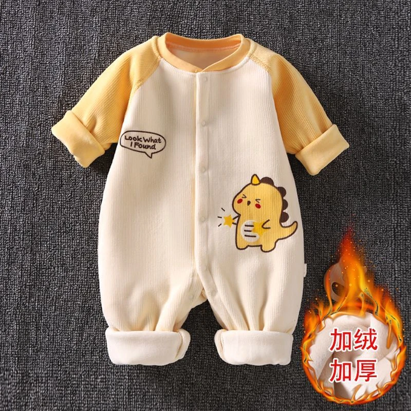 婴儿秋冬加绒保暖连衣男女宝宝儿哈衣加厚爬新生儿护肚哈衣
