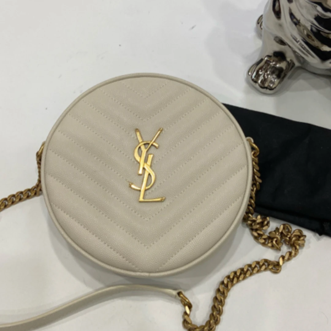 95新 YSL/圣罗兰 白色圆饼斜挎包链条包