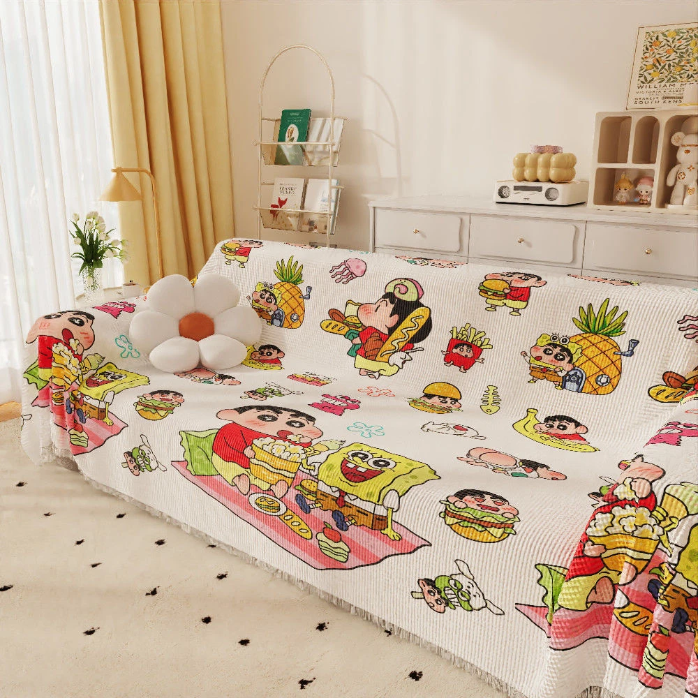 蜡笔小新沙发套罩万能通用型沙发垫四季通用简约盖布卡通一片全包