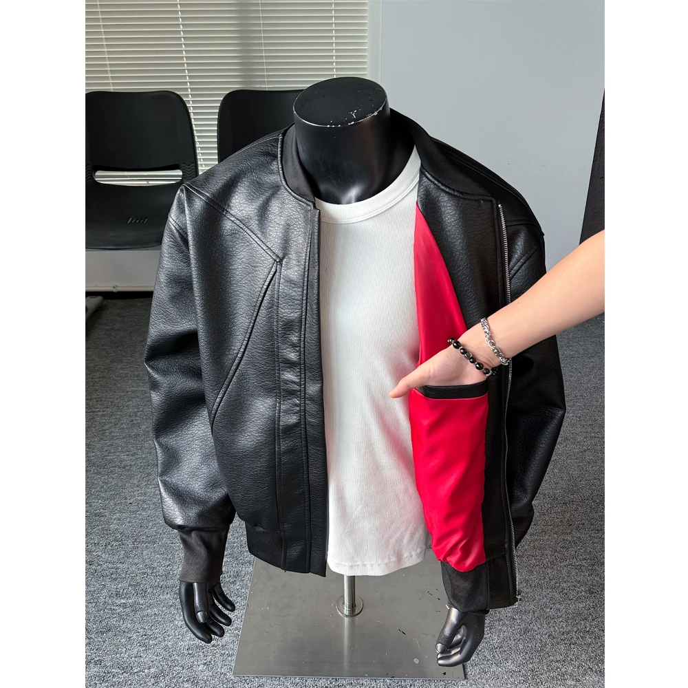 三角解构立体裁剪皮衣夹克男秋季新款美式机车PU皮短款设计感外套