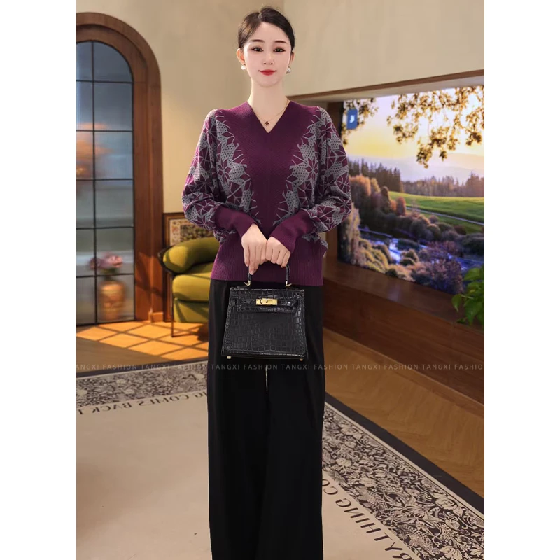 2025秋冬新款【TN-28】含绵羊毛V领套头紫色时尚打底外穿针织毛衣女