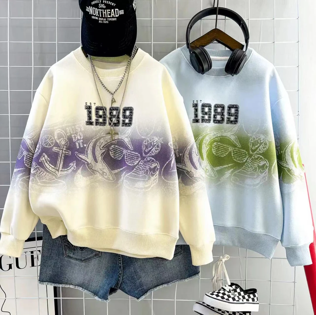 潮流渐变～潮童秋季新款长袖休闲时尚宽松百搭潮款卫衣