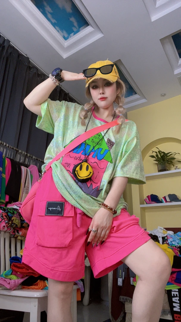 【蓉姐潮牌】3D透气短袖印花圆领宽松字母T恤大版套头设计师