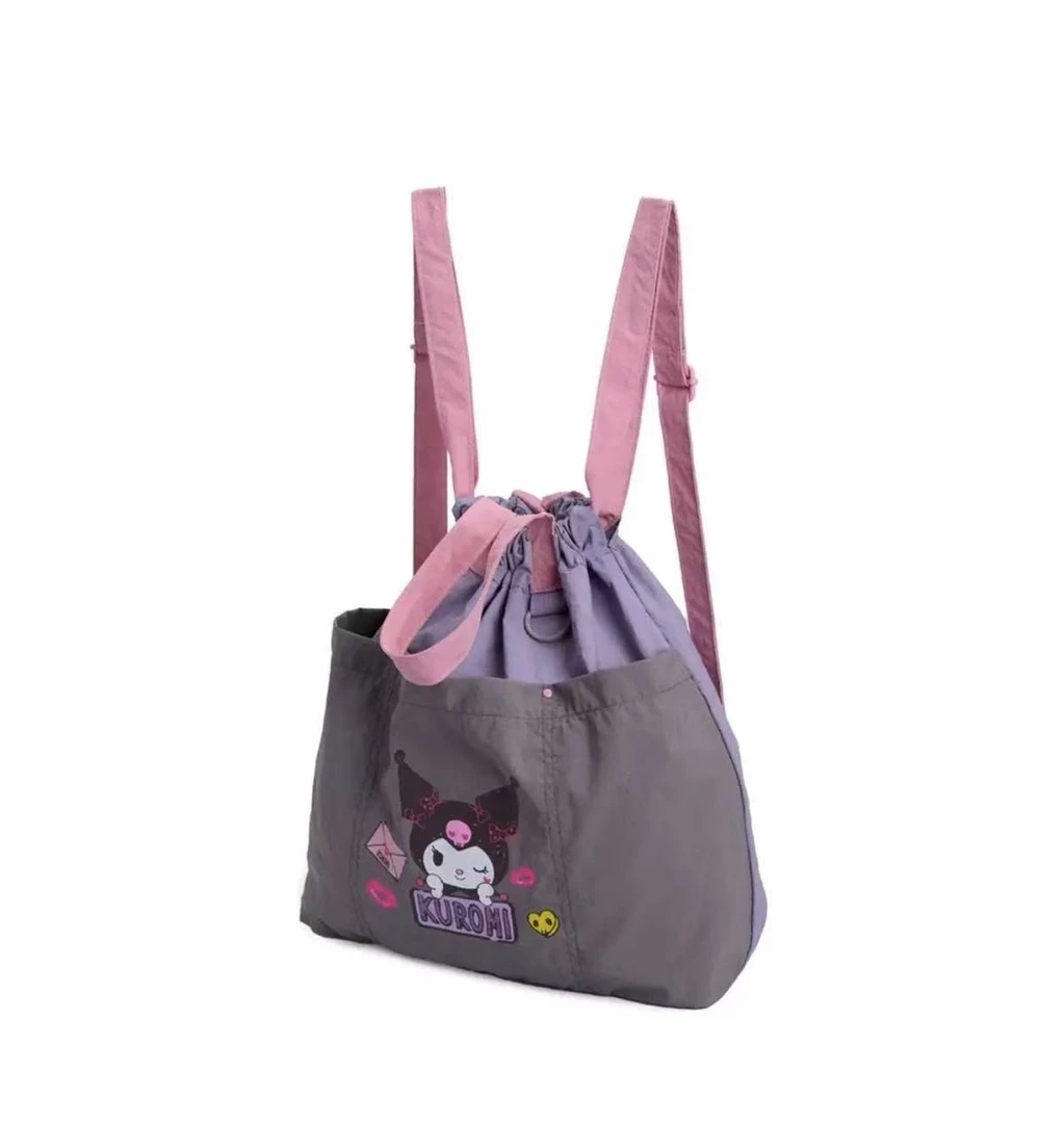 A128 日系可爱卡通图案尼龙手提紫色库洛米手提包双肩背包