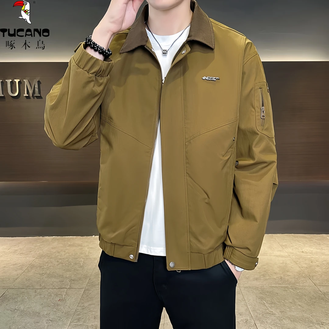 啄木鸟春秋季帅气新款男夹克韩版休闲立领工装外套潮流百搭上衣服