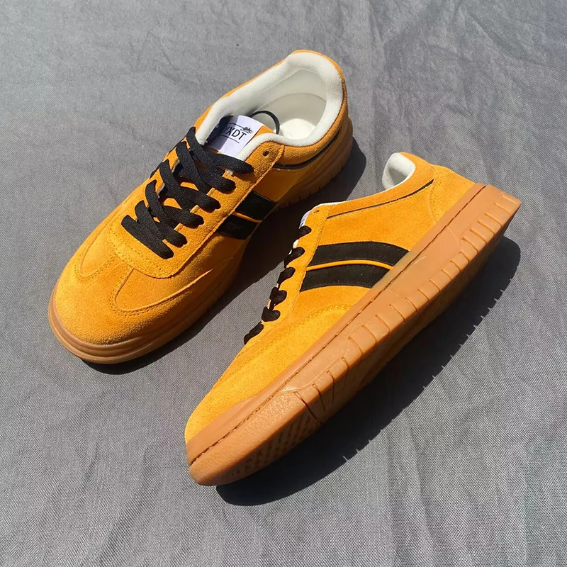 夏季皮革拼接时尚系带减震德训鞋拼色透气低帮鞋子休闲板鞋潮鞋