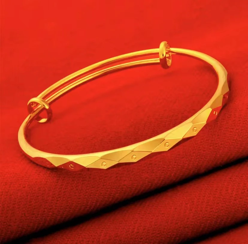 合金手镯 高版本723号花想容手工打造金色手镯实心