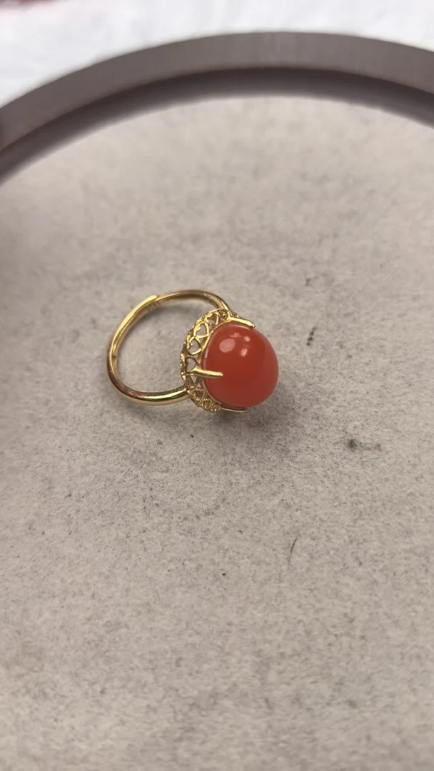 天然南红镶嵌925银可调节食指戒宝石首饰