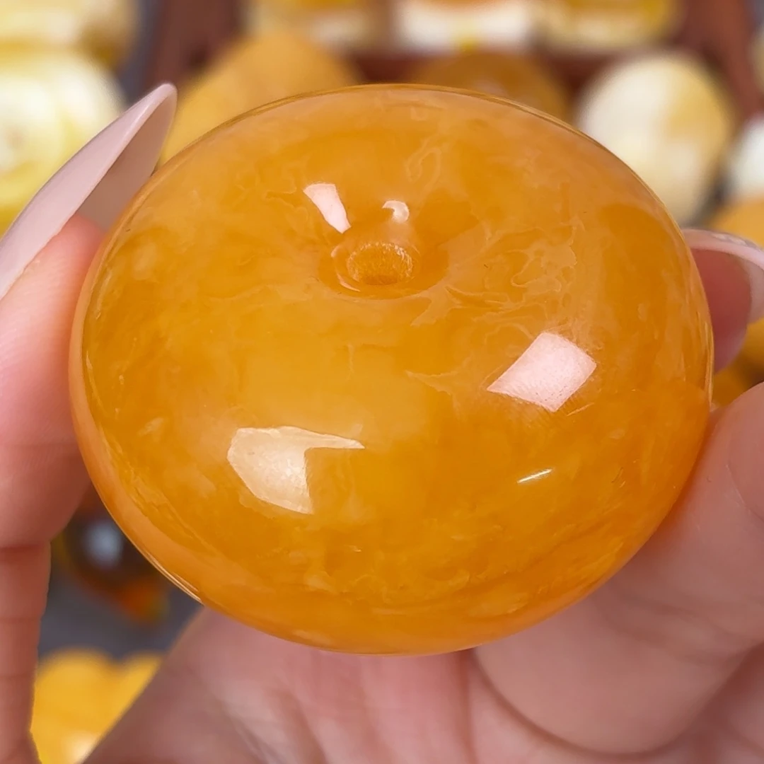 蜜蜡未镶嵌珠宝奇石橘红妖花面包圈