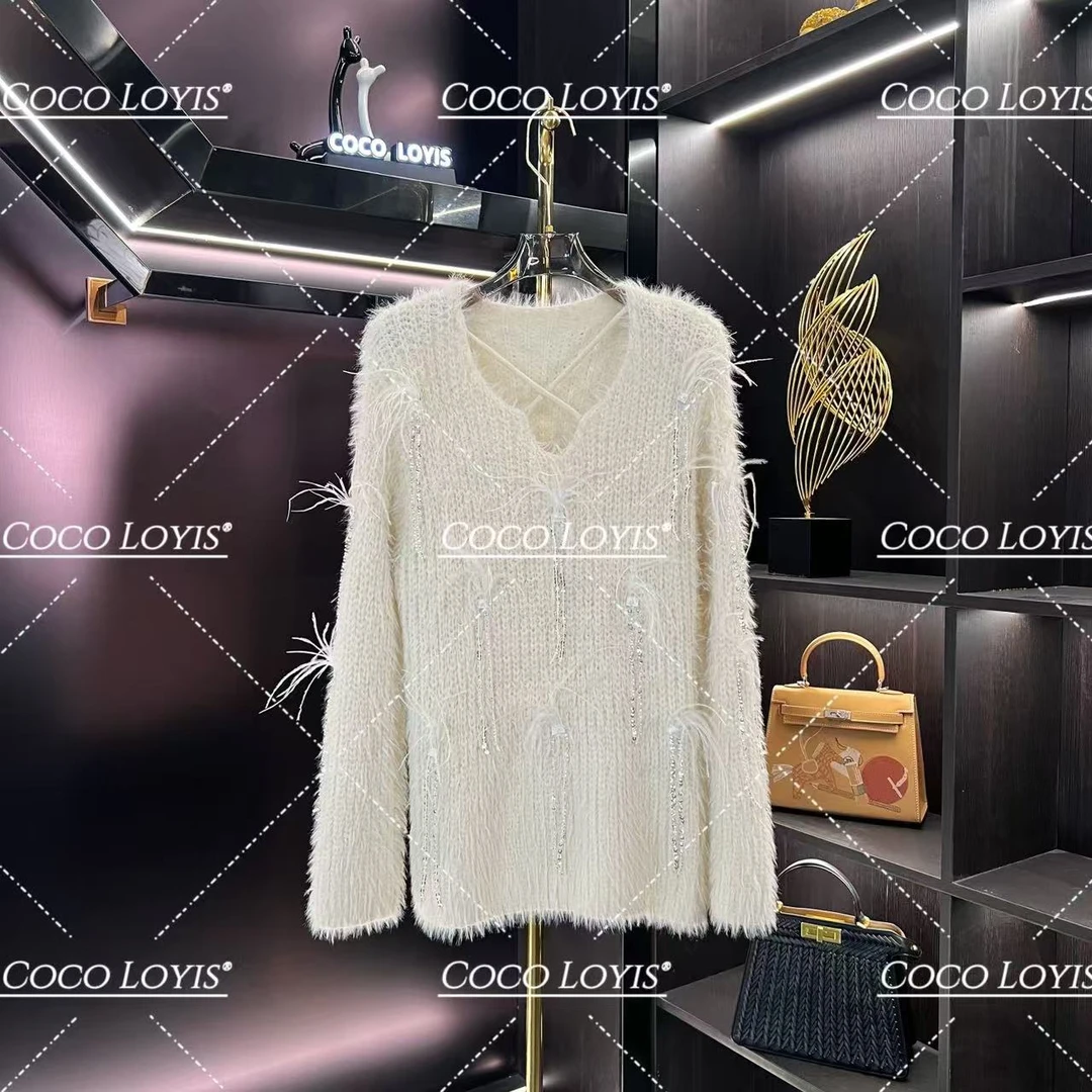 【二哥专属】钉珠流苏花朵轻奢时尚慵懒学院风百搭毛衣2411161