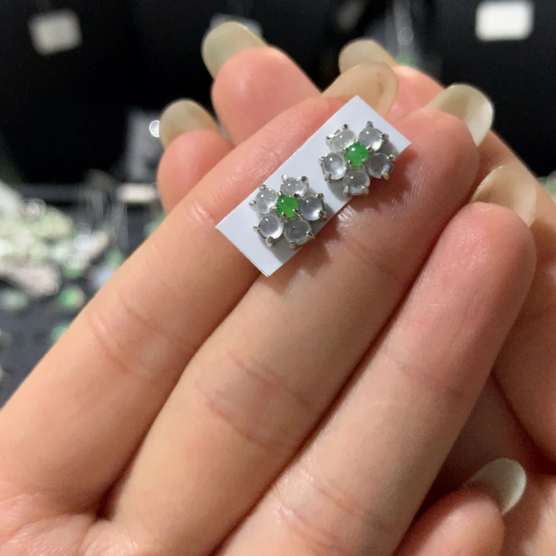 翡翠戒指银S925镶嵌耳钉