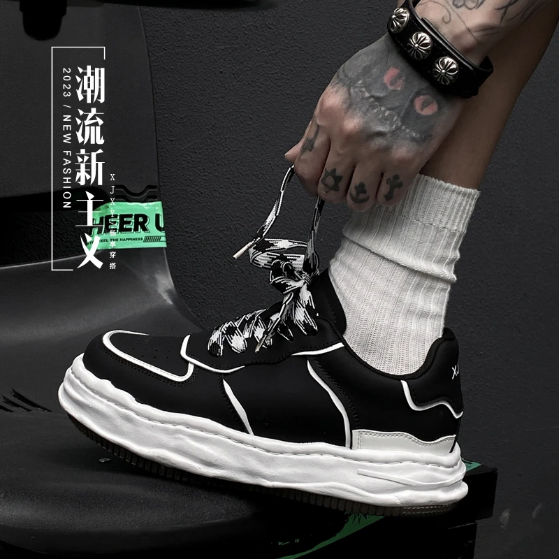 XJXY厚底增高休闲鞋板鞋男士男式黑武士厚底男鞋秋冬增高7公分