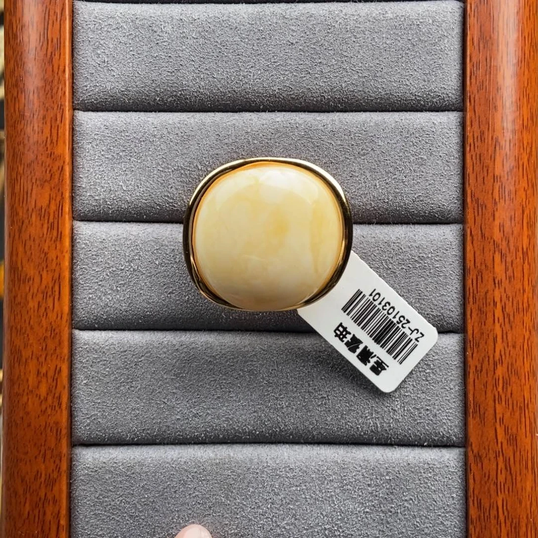 蜜蜡银S925镶嵌戒指白蜡戒指24.24