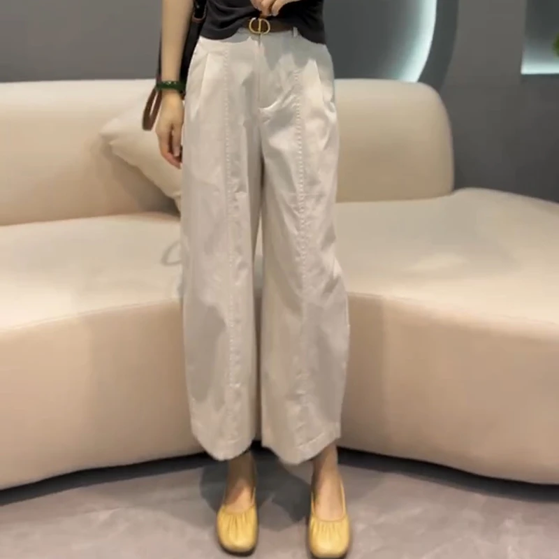 大码休闲裤子女2025年早秋季新款九分哈伦裤夏季薄款阔腿奶奶裤