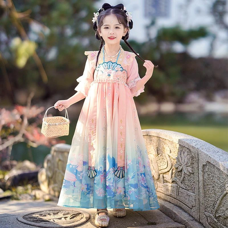 巴拉商场同款汉服女童连衣裙夏装2025新款夏季女孩国风短袖裙子儿