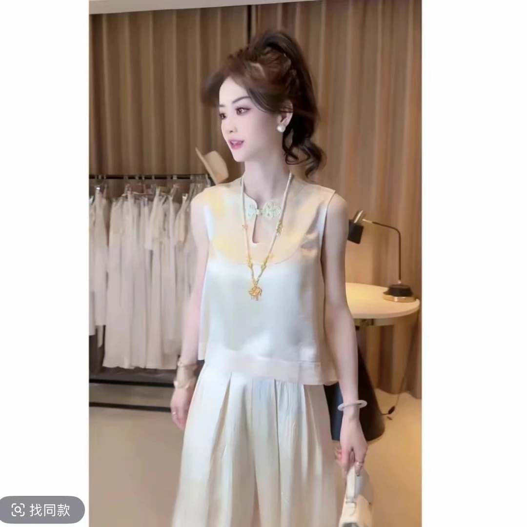 【运费险】百搭洋气高腰阔腿裤套装夏季新款通勤时尚拼接两件套