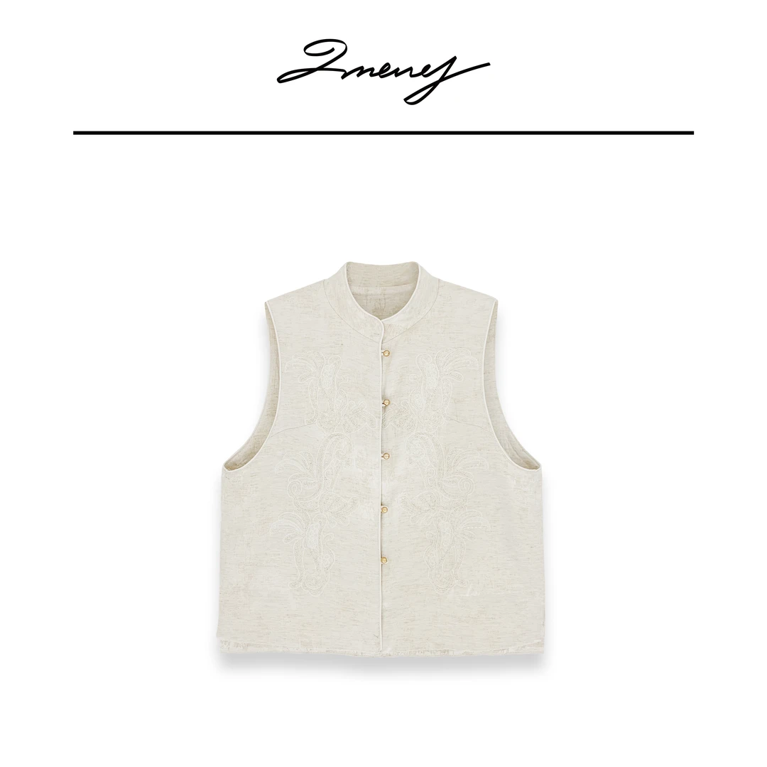 LMENY东方气韵~新中式立体线绣纹理感天丝亚麻马甲25AM005