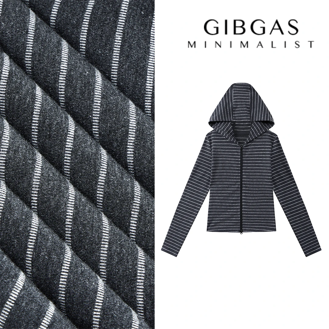 [吉卡思]连帽长袖条纹女修身型外套运动时尚冬款打底