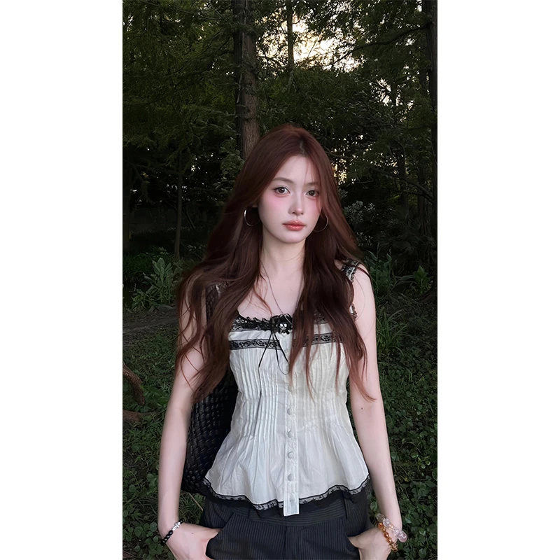 纯欲酷飒风女装高级感夏季蕾丝拼接小众背心吊带休闲百搭短裤热裤