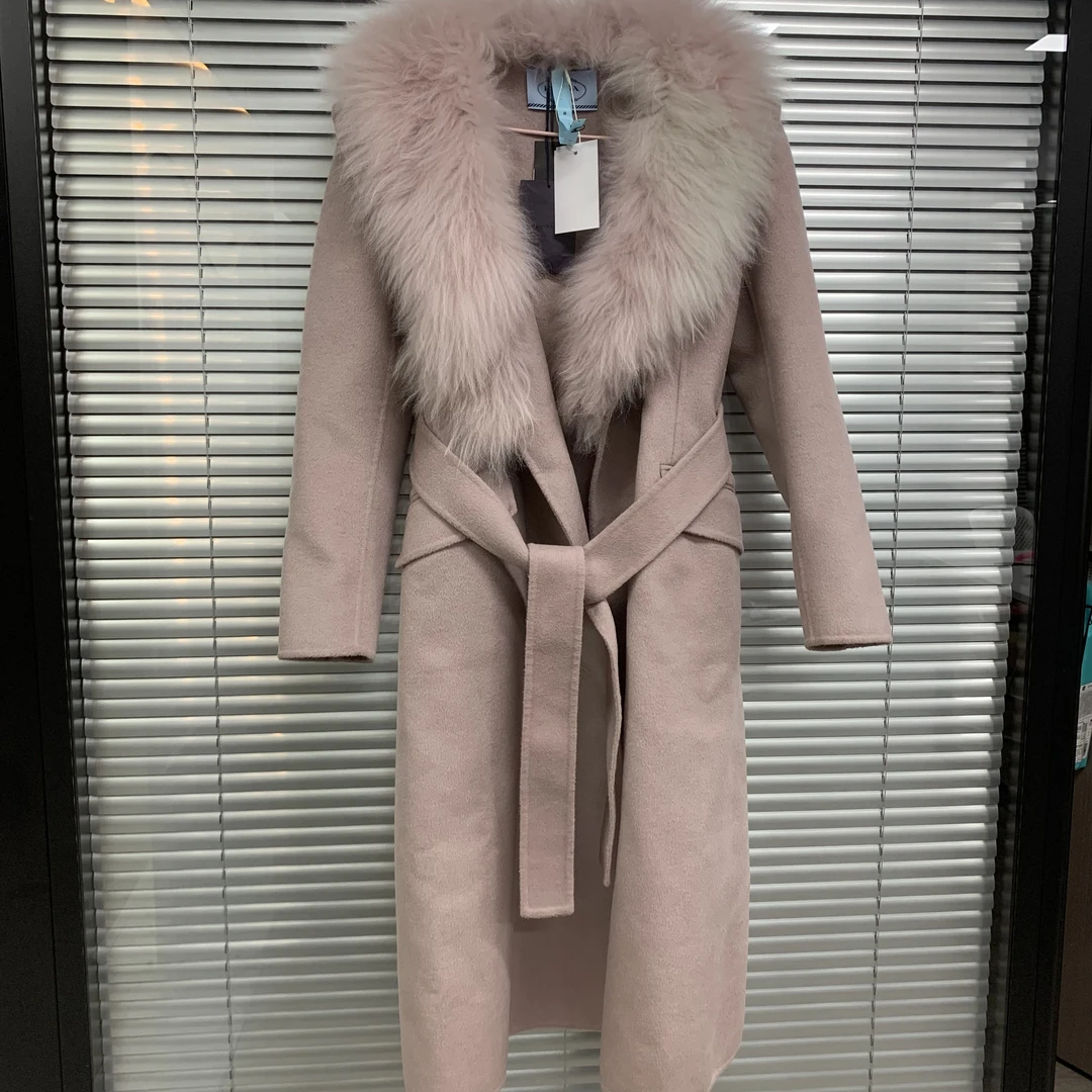 99新 Prada/普拉达 暗粉色休闲长款翻领羊毛大衣/38码/A03734