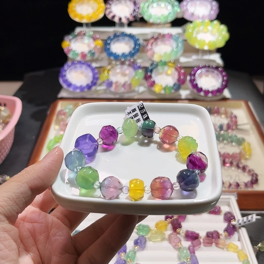 萤石未镶嵌手串手工多宝款