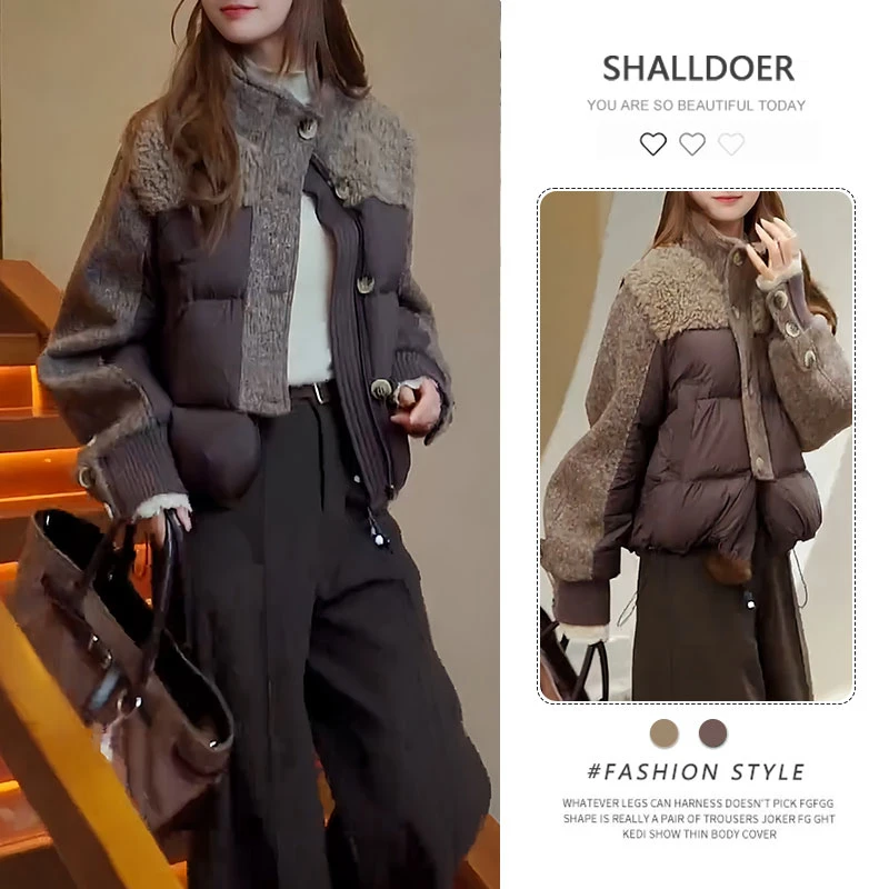 2026新款气质慵懒风显瘦保暖外套设计感气质简约拼接棉服