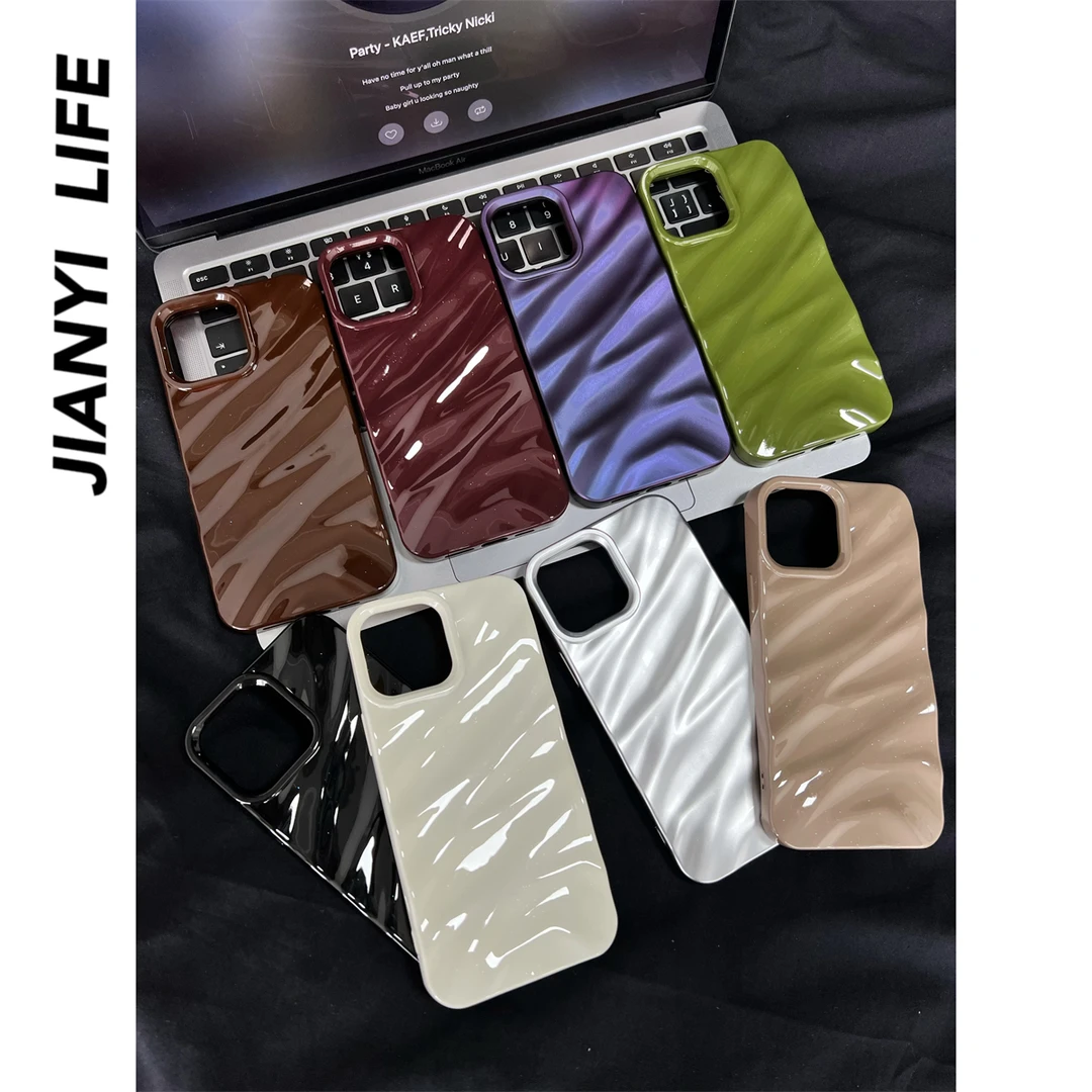 ins风立体丝绸褶皱纹适用苹果17promax手机壳16创意15/13高级感