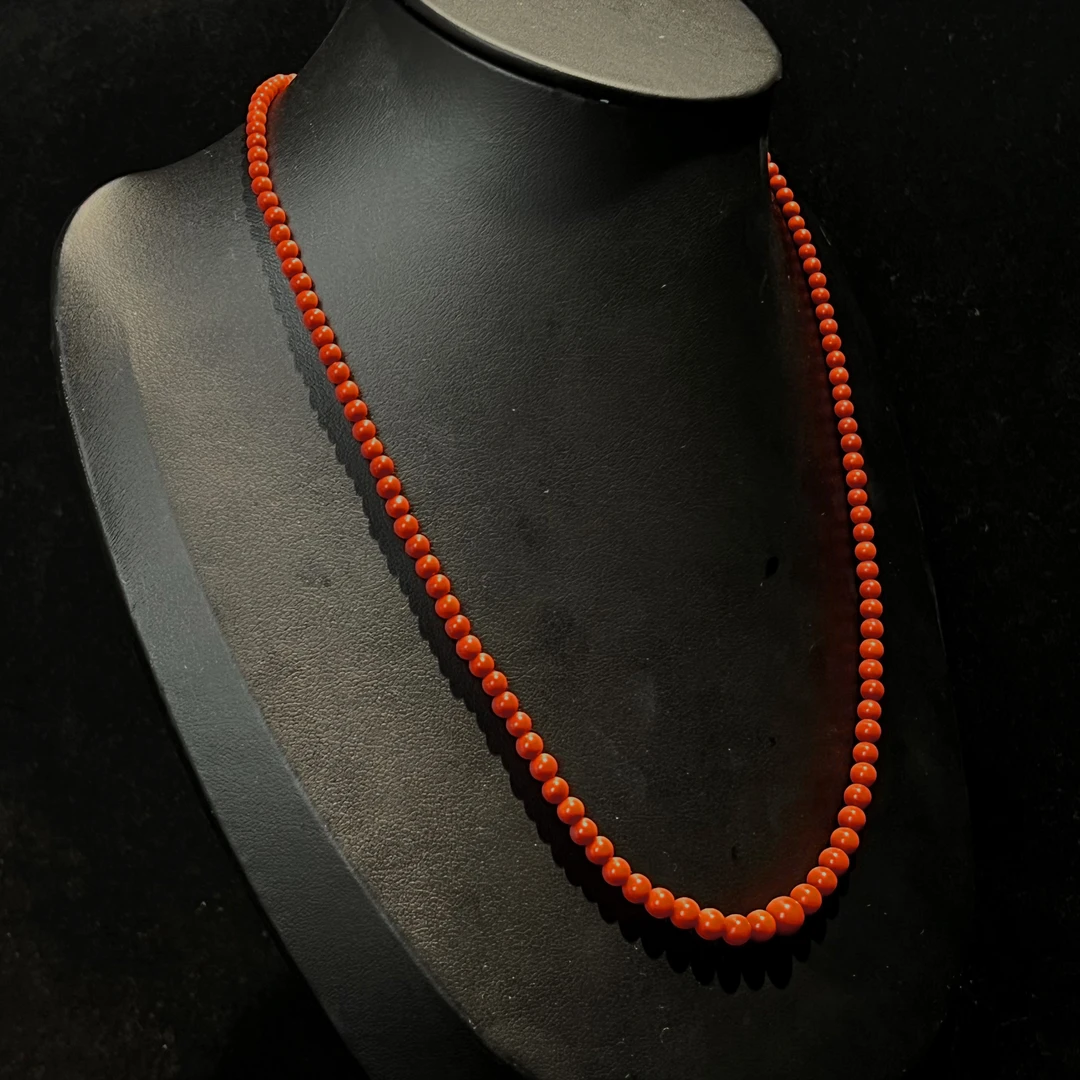 天然沙丁珊瑚s925项链约4mm-7mm-228004